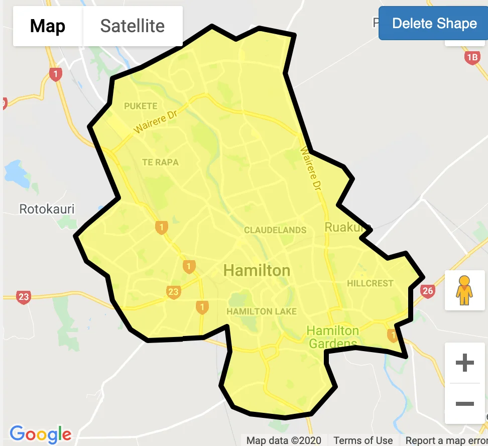 The map of Hamilton area dial a driver